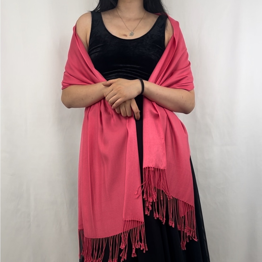 Vintage Bright Pink Fuscia Wool Scarf Shawl